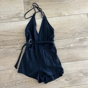 Black Free People Linen Romper with Belt Size 2